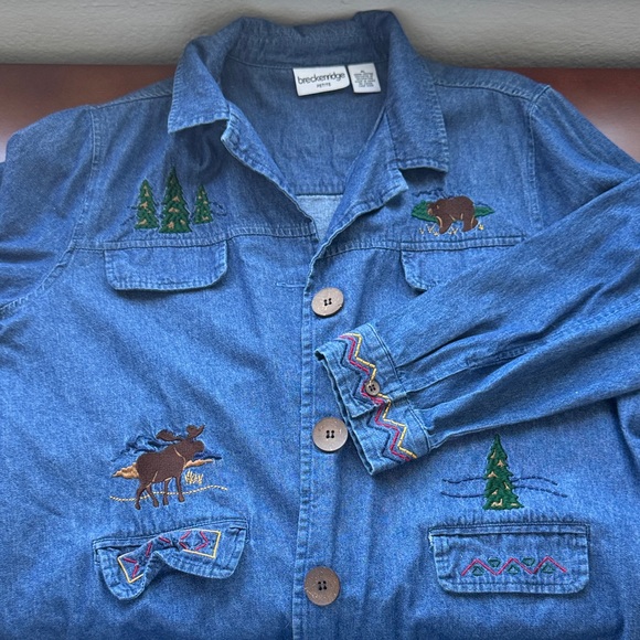 breckenridge Jackets & Blazers - Vintage Breckenridge Embroidered 100% Cotton Denim Jacket with Moose and Tree